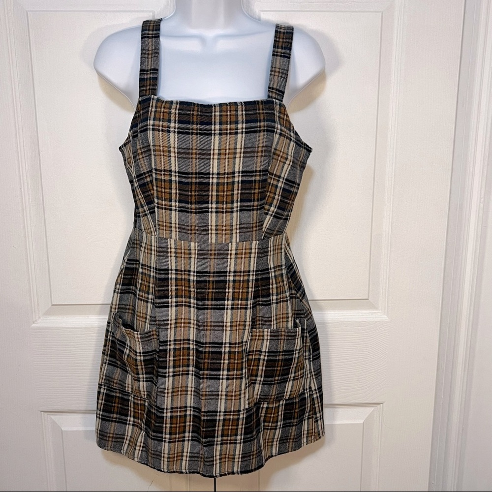 American Eagle Brown and Tan Plaid Dress
